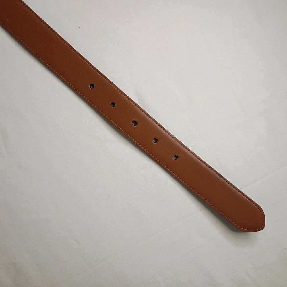 Lauren Ralph Lauren Dress Belt Size 42 Solid Black Leather Silver Buckle 1